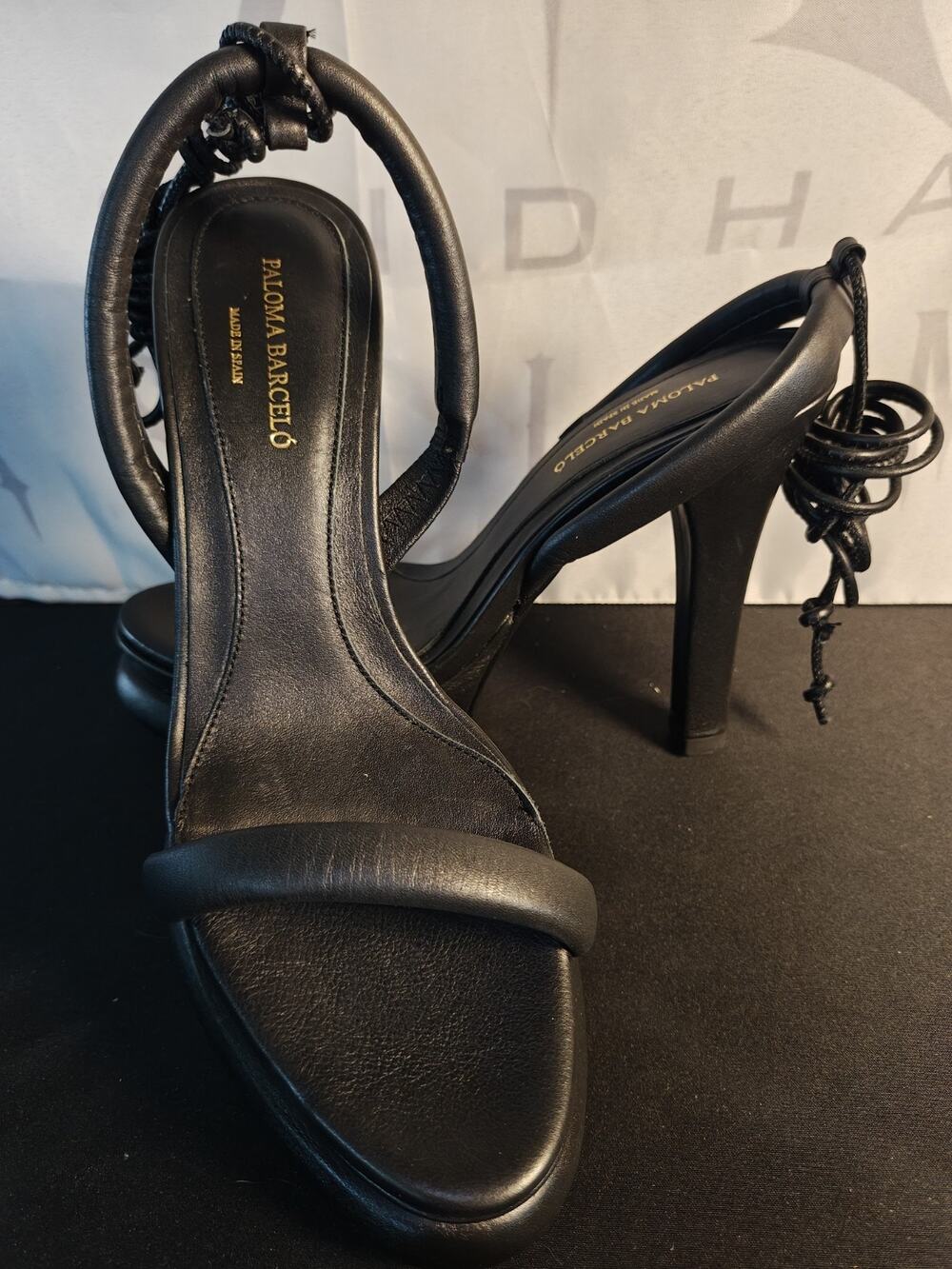 Paloma Barceló $475 Women's 37 (6.5 / 7) Black Leather Wrap Tie High Heel Blems